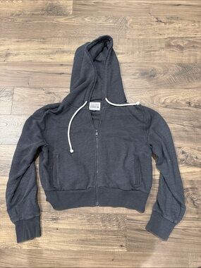 American Eagle Dark Charcoal Crop Full-Zip Hoodie